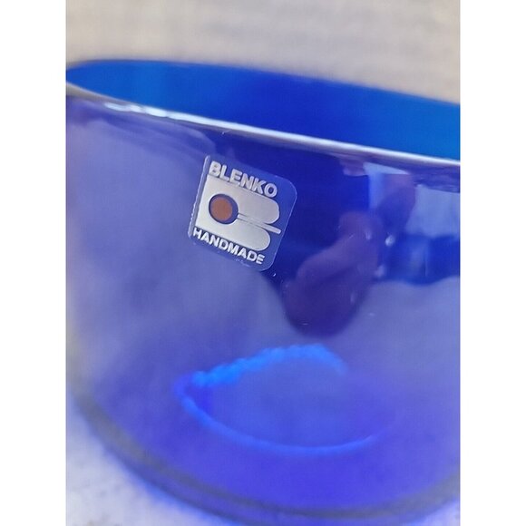 Vintage Blenko Cobalt Blue Glass Handmade Straight Sides  With Handles - Picture 2 of 8